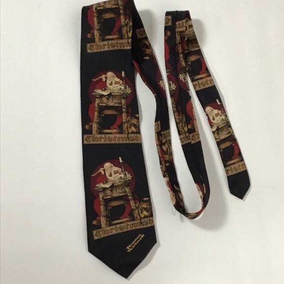 Norman Rockwell 1994 Vintage Santa Black Silk Tie - Picture 4 of 6